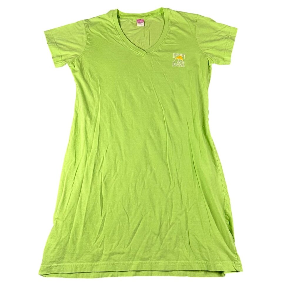 The Salty Dog Cafe Womens S/M Lime Green V-Neck Short Sleeve T-shirt‎ Dress